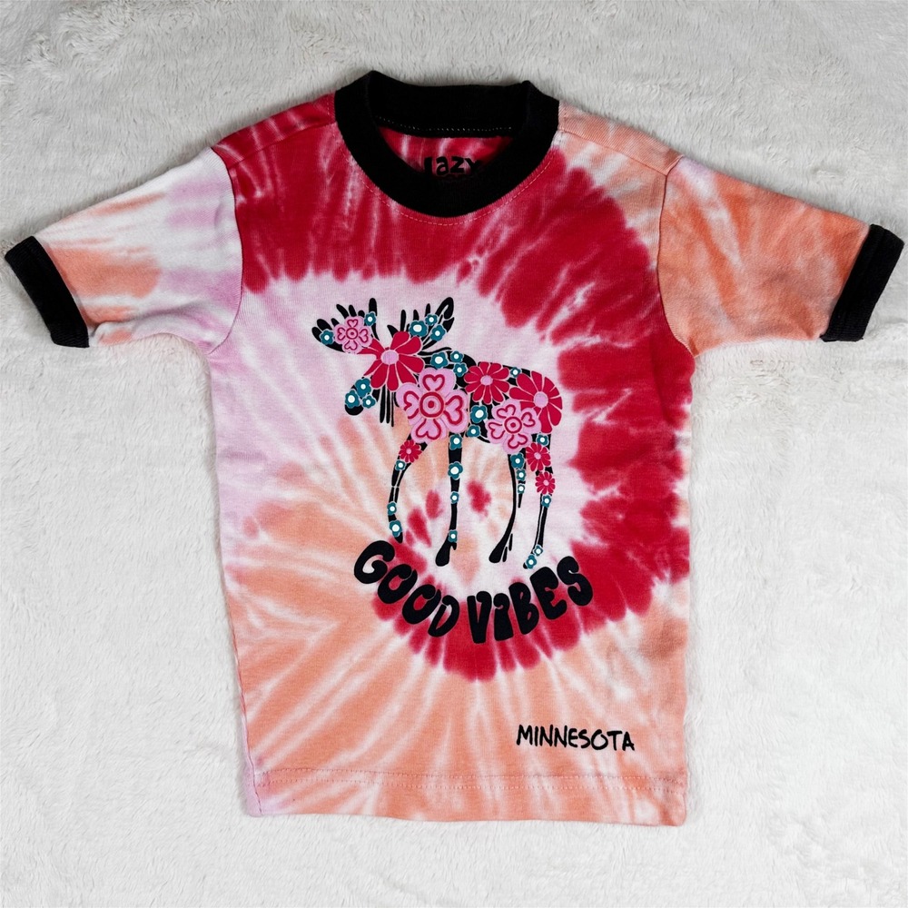 Lazy One Kids Tie Dye Moose Good Vibes Minnesota T-shirt Size 4T